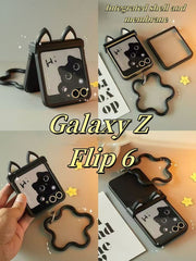 Cat Ears Black Cat Phone Case, Suitable For Galaxy Z Flip 3/Galaxy Z Flip 4/Galaxy Z Flip 5/Galaxy Z Flip 6