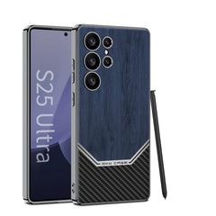 Electroplated Plain Leather Wood Grain Phone Case for Galaxy S25 Ultra(Only Case)