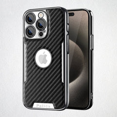 Carbon Fiber Texture Missing Label Mobile Phone Case For Apple 16/15/14/13 Series, Simple Protective Cover With Built-in Lens Film