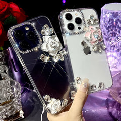 Hollow Rhinestone Rose Mobile Phone Case For iPhone 16 15 14 13 12 11 Series