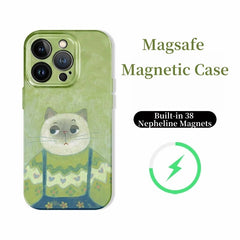 Cute Cat Illustration MagSafe Case for iPhone 16–12 – 38 Magnets, Magnetic Ring Optional, Dual Protection Styles