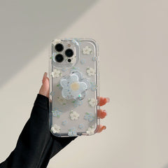 Floral Mobile Phone Case For iPhone 16/15/14/13/12/11 Series With Flower-shaped Quicksand Stand