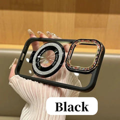 For iPhone 15/14/13/12 series dot diamond lens, glitter magnetic ring holder mobile phone case
