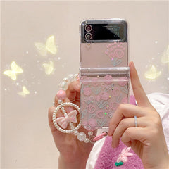 Glitter line tulip phone case for Galaxy Z Flip 3/Galaxy Z Flip 4/Galaxy Z Flip 5/Galaxy Z Flip 6