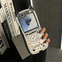 Cute 3D Cat Ear Graffiti Cat Phone Case, Suitable for Galaxy Z Flip 3/Galaxy Z Flip 4/Galaxy Z Flip 5/Galaxy Z Flip 6