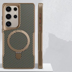 Carbon fiber magnetic stand anti-drop protective case for Samsung Galaxy S25 series, S24 Ultra, S23 Ultra, S22 Ultra