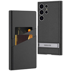 Leather Electroplated Protective Cover With Invisible Holder For Galaxy S24 S23 Ultra