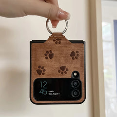 Personalized leather texture cute cat paw pattern mobile phone case with finger ring buckle for Galaxy Z Flip 3/Galaxy Z Flip 4/Galaxy Z Flip 5/Galaxy Z Flip 6