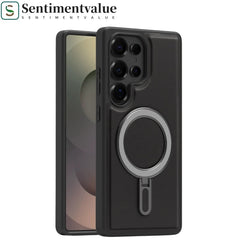 Metal Magnetic Bracket Leather Anti-drop Protective Case For Samsung Galaxy S25 S24 S23 S22 Series