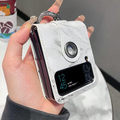 Galaxy Z Flip 3/Galaxy Z Flip 4/Galaxy Z Flip 5/Galaxy Z Flip 6 | Soft marbled leather phone case with luxurious glitter ring