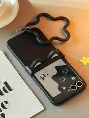 Cat Ears Black Cat Phone Case, Suitable For Galaxy Z Flip 3/Galaxy Z Flip 4/Galaxy Z Flip 5/Galaxy Z Flip 6