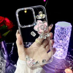 Hollow Rhinestone Rose Mobile Phone Case For iPhone 16 15 14 13 12 11 Series
