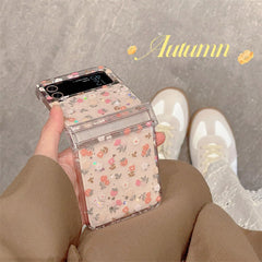 Epoxy Glitter Orange Floral Mobile Phone Case For Galaxy Z Flip 3/Galaxy Z Flip 4/Galaxy Z Flip 5/Galaxy Z Flip 6