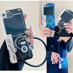 Blue light retro camera phone case, suitable for Galaxy Z Flip 3/Galaxy Z Flip 4/Galaxy Z Flip 5/Galaxy Z Flip 6