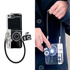 Blue light retro camera phone case, suitable for Galaxy Z Flip 3/Galaxy Z Flip 4/Galaxy Z Flip 5/Galaxy Z Flip 6