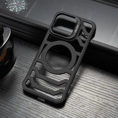 Frameless Carbon Fiber Texture Heat Dissipation Phone Case With Lens Stand | MagSafe Compatible | For iPhone 16/15/14/13/12 Series