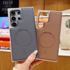 Premium Electroplated Leather Magnetic Case For Galaxy S25 Series and S24 S23 S22 Ultra