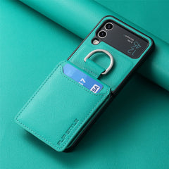 SentimentvalueTM Leather Case with Card Holder and Metal Ring for Galaxy Z Flip 3/Galaxy Z Flip 4/Galaxy Z Flip 5/Galaxy Z Flip 6