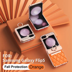 Luxury Leather Pattern Folding Protective Case, Compatible with Galaxy Z Flip 3/Galaxy Z Flip 4/Galaxy Z Flip 5