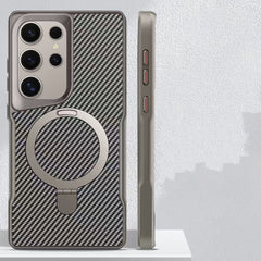 Carbon fiber magnetic stand anti-drop protective case for Samsung Galaxy S25 series, S24 Ultra, S23 Ultra, S22 Ultra