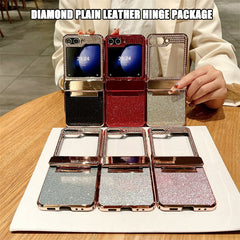 Diamond Leather Hinge Phone Case for Galaxy Z Flip 3/Galaxy Z Flip 4/Galaxy Z Flip 5/Galaxy Z Flip 6 Folding Screen
