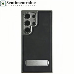 Luxury Leather Invisible Metal Bracket Holder Case For Samsung Galaxy S25 S24 S23 S22 Series