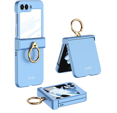 Ultra-thin mobile phone case with hinge ring holder and shell-film integrated for Galaxy Z Flip 5/Galaxy Z Flip 6, drop-proof