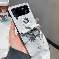 Galaxy Z Flip 3/Galaxy Z Flip 4/Galaxy Z Flip 5/Galaxy Z Flip 6 | Soft marbled leather phone case with luxurious glitter ring