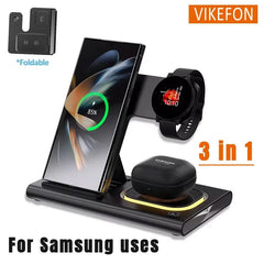 15W 3 in 1 LED Foldable Wireless Charger Stand For Samsung Or iPhone