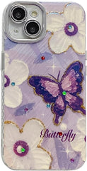 Butterfly Flower Bling Diamond Soft Phone Case Compatible with iPhone Case