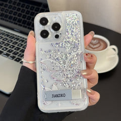 Riot Silver Butterfly Phone Case, Big Hole Diamond Quicksand Stand Case