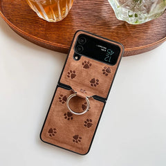 Personalized leather texture cute cat paw pattern mobile phone case with finger ring buckle for Galaxy Z Flip 3/Galaxy Z Flip 4/Galaxy Z Flip 5/Galaxy Z Flip 6
