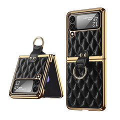 Luxury Leather Ring Stand Electroplating Shockproof Case For Galaxy Z Flip 3 / Galaxy Z Flip 4 / Galaxy Z Flip 5 / Galaxy Z Flip 6