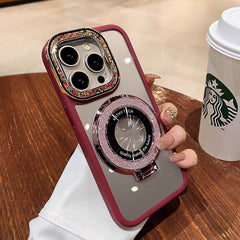 For iPhone 15/14/13/12 series dot diamond lens, glitter magnetic ring holder mobile phone case