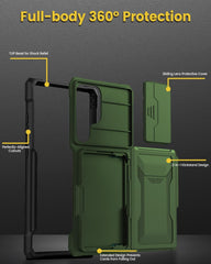 Sliding window lens holder for Samsung Galaxy S24 Ultra, anti-drop protective cover with card insertion