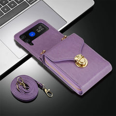Mobile phone protective case with lanyard, crossbody, zipper card wallet for Galaxy Z Flip 3/Galaxy Z Flip 4/Galaxy Z Flip 5/Galaxy Z Flip 6