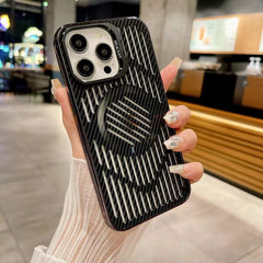 Carbon Fiber Hollow Heat Dissipation Magnetic Phone Case With Lens Holder For iPhone 16 15 14 13 Series
