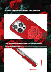 For iPhone Embroidery Phone Case Electroplated Rose Embroidery Leather Case