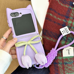 Tulip Cat Ears Phone Case For Galaxy Z Flip 3 / Galaxy Z Flip 4 / Galaxy Z Flip 5 / Galaxy Z Flip 6