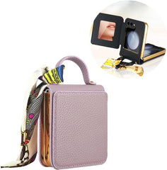 Mobile phone case for Galaxy Z Flip 3 / Galaxy Z Flip 4 / Galaxy Z Flip 5 / Galaxy Z Flip 6, mobile phone leather case with mirror and scarf