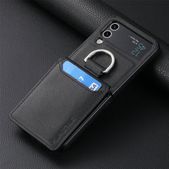 SentimentvalueTM Leather Case with Card Holder and Metal Ring for Galaxy Z Flip 3/Galaxy Z Flip 4/Galaxy Z Flip 5/Galaxy Z Flip 6