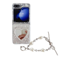 Silver Sequin Heart Mirror Phone Case For Galaxy Z Flip 3/Galaxy Z Flip 4/Galaxy Z Flip 5/Galaxy Z Flip 6