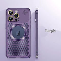 Spring Buckle Aromatherapy Metal Hollow Heat Dissipation Mobile Phone Case With Lens Film