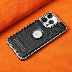 Crocodile Pattern Leather invisible Kickstand Magnetic Case For iPhone Wireless Charging