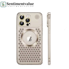 Spring Buckle Aromatherapy Metal Hollow Heat Dissipation Mobile Phone Case With Lens Film