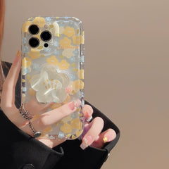 Floral Mobile Phone Case For iPhone 16/15/14/13/12/11 Series With Flower-shaped Quicksand Stand