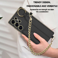Suitable For Samsung Galaxy S25 S24 S23 Ultra Electroplated Leather Wristband Card Holder Mobile Phone Case