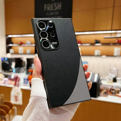 Plain leather color matching lens full cover anti-drop protective case, suitable for Galaxy S22/S23/S24 series