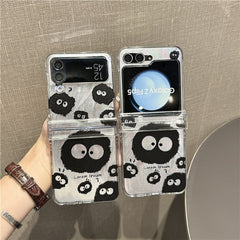 Cute coal briquette phone case with feather cardboard, suitable for Galaxy Z Flip 3/Galaxy Z Flip 4/Galaxy Z Flip 5/Galaxy Z Flip 6