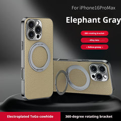 Genuine Togo Cowhide Leather Magsafe Case For iPhone 16 15 14 Series Ring Bracket Cover